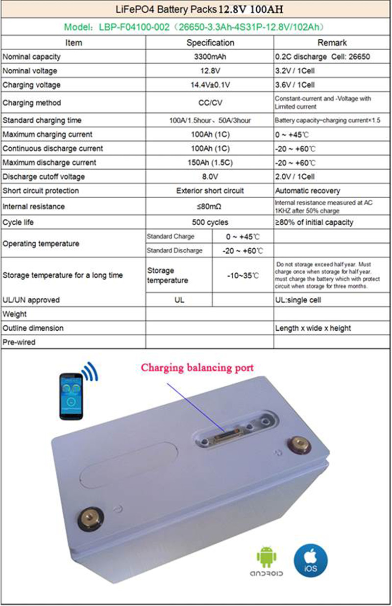 golf cart battery 12.8v 100ah with bluetooth interface 3